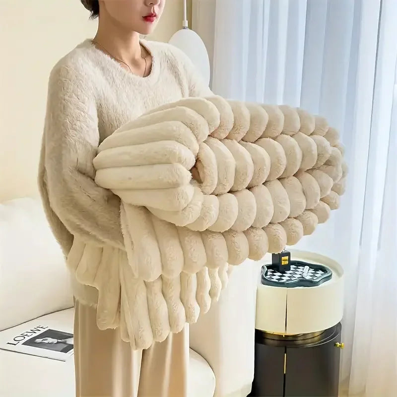 Rabbit Velvet Winter Blanket Thick Warm Flannel Solid Color Throw Blanket