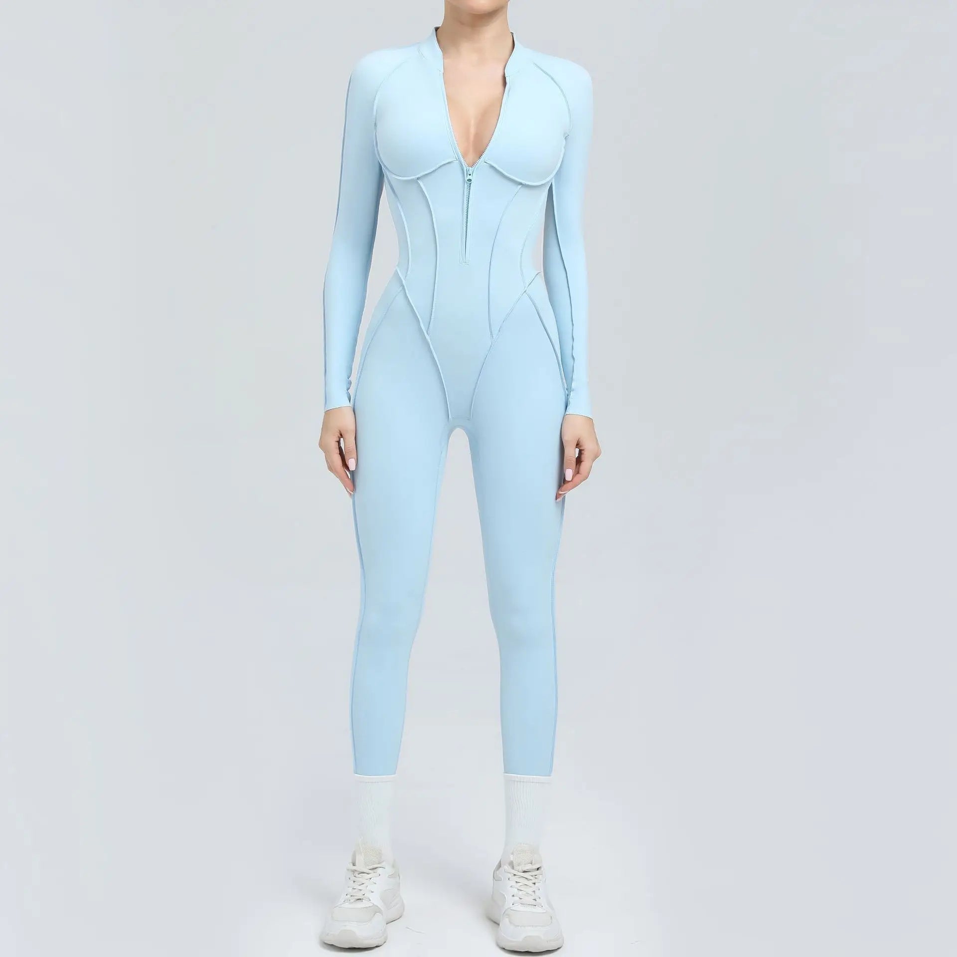 Women Zip Gym Jumpsuit Open Back Yoga Fitness Tracksuit Sports Bodysuit