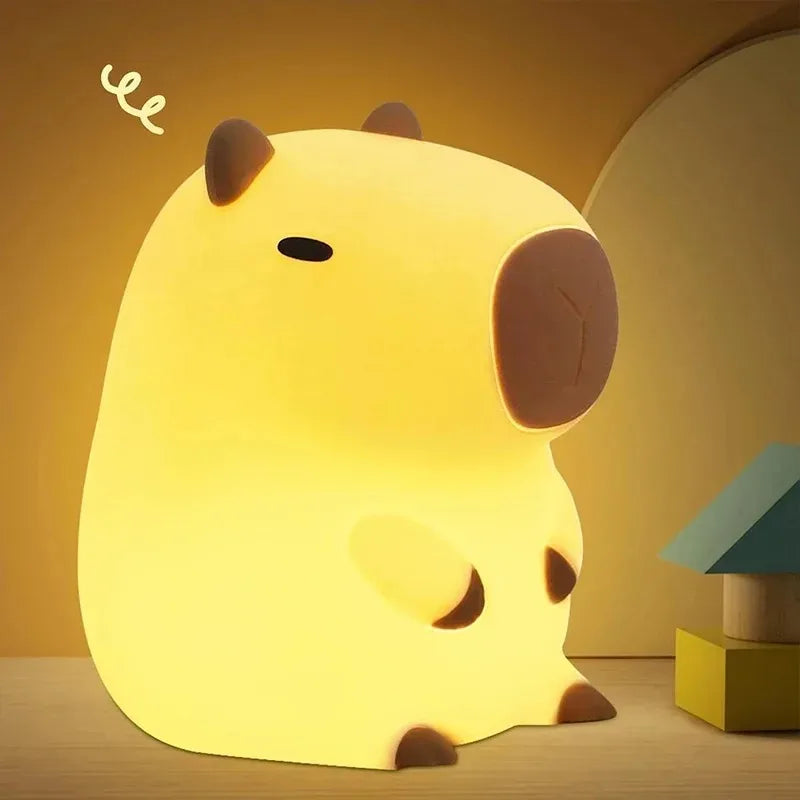 Cute Capybara Night Light Soft Silicone Lamp Warm Bedside Kawaii Room Decor
