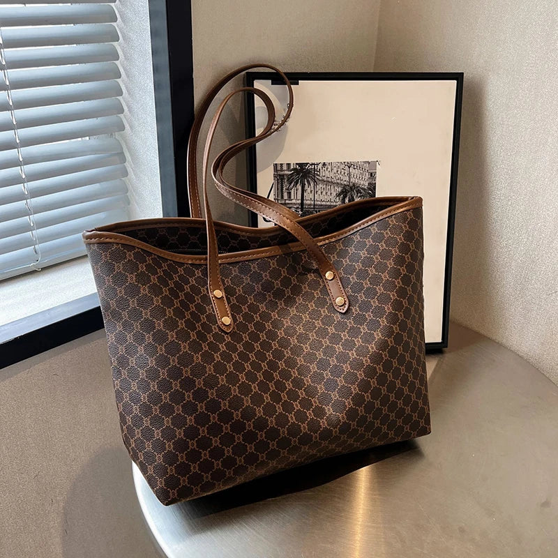 Women PU Leather Large Capacity Shoulder Tote Bag Casual Commuting Handbag