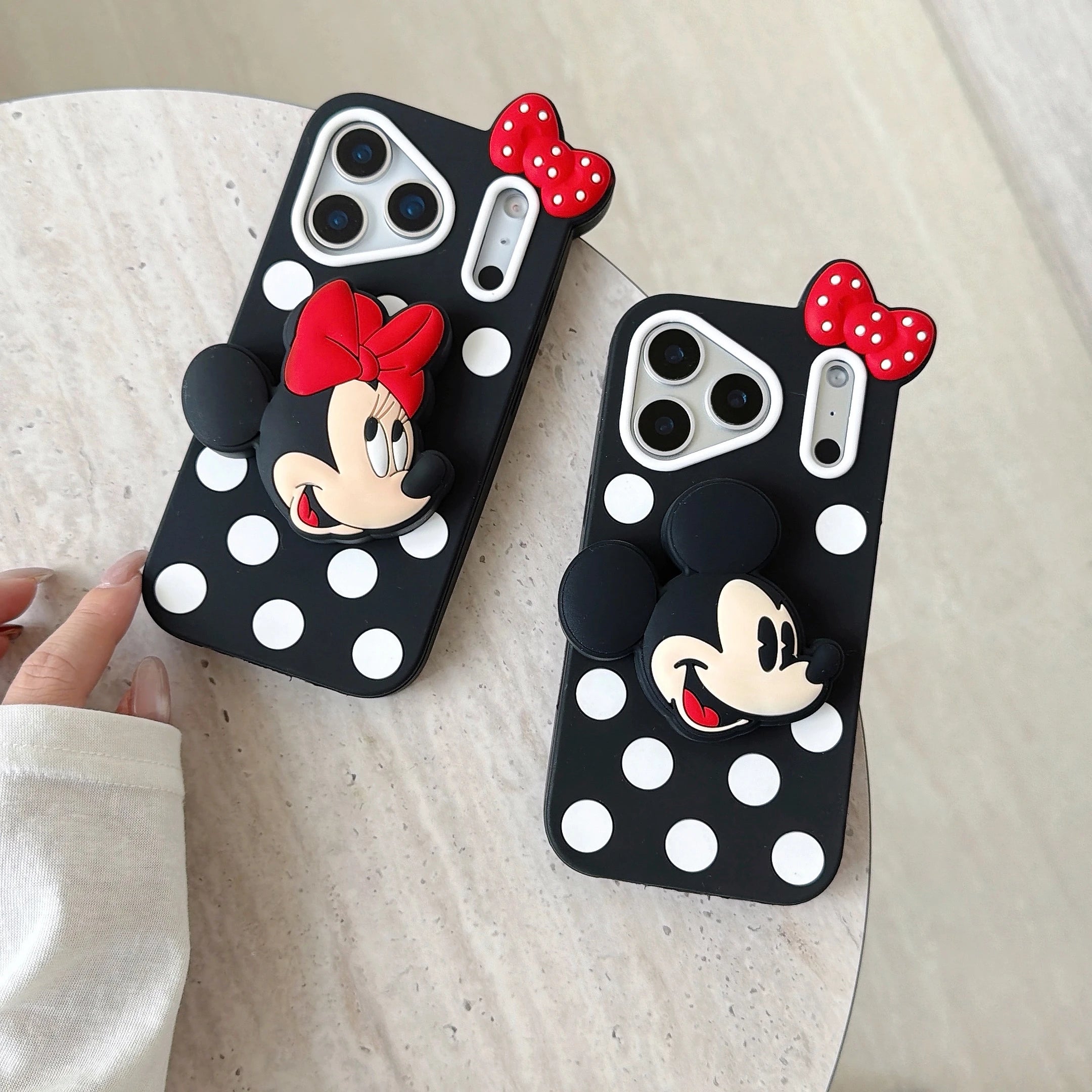 Cute 3D Mickey Minnie Holder Silicone iPhone Case