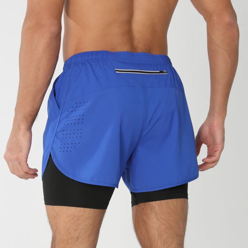 Men 2-in-1 Double Layer Running Shorts Quick Dry Gym Fitness Training Shorts
