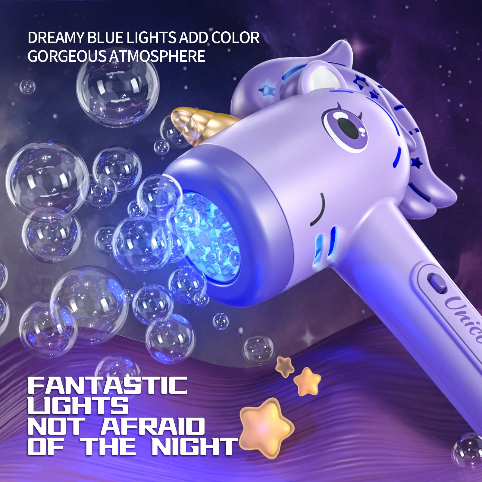 Unicorn Bubble Gun Electric Bubble Machine with Lights Automatic Soap Blower Toy for Kids Party Outdoor Fun