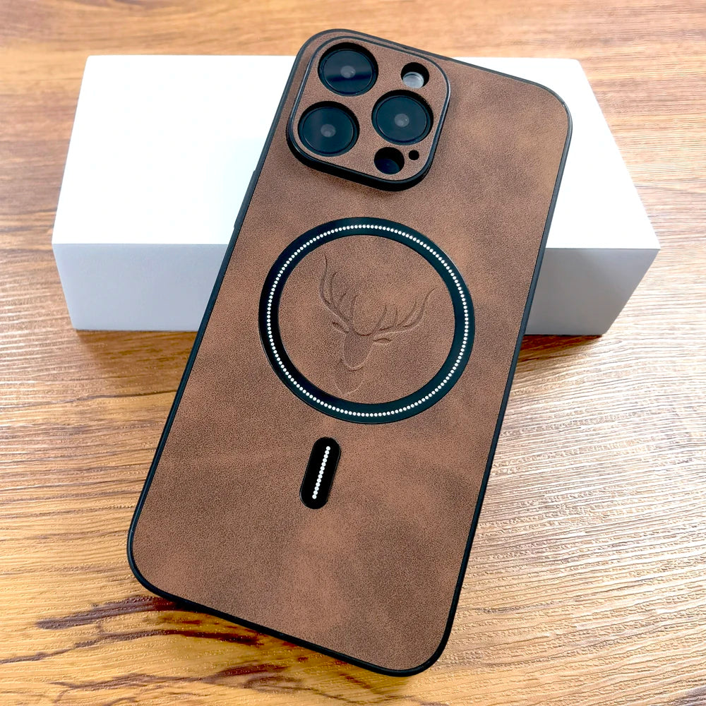 Leather Deer Magsafe Wireless Charge Cover iPhone Case
