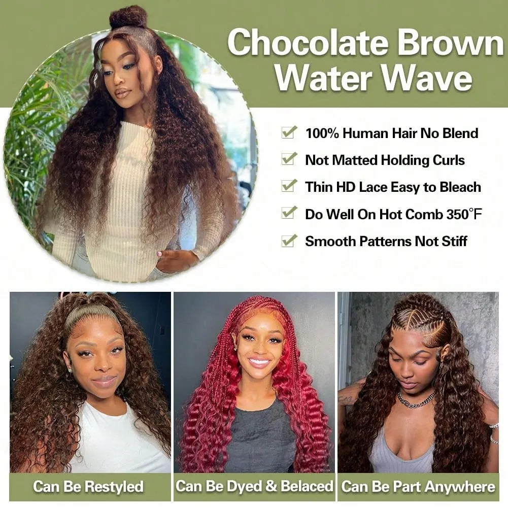 Chocolate Brown Deep Wave Wig – HD Lace Front Human Hair Glueless Wig