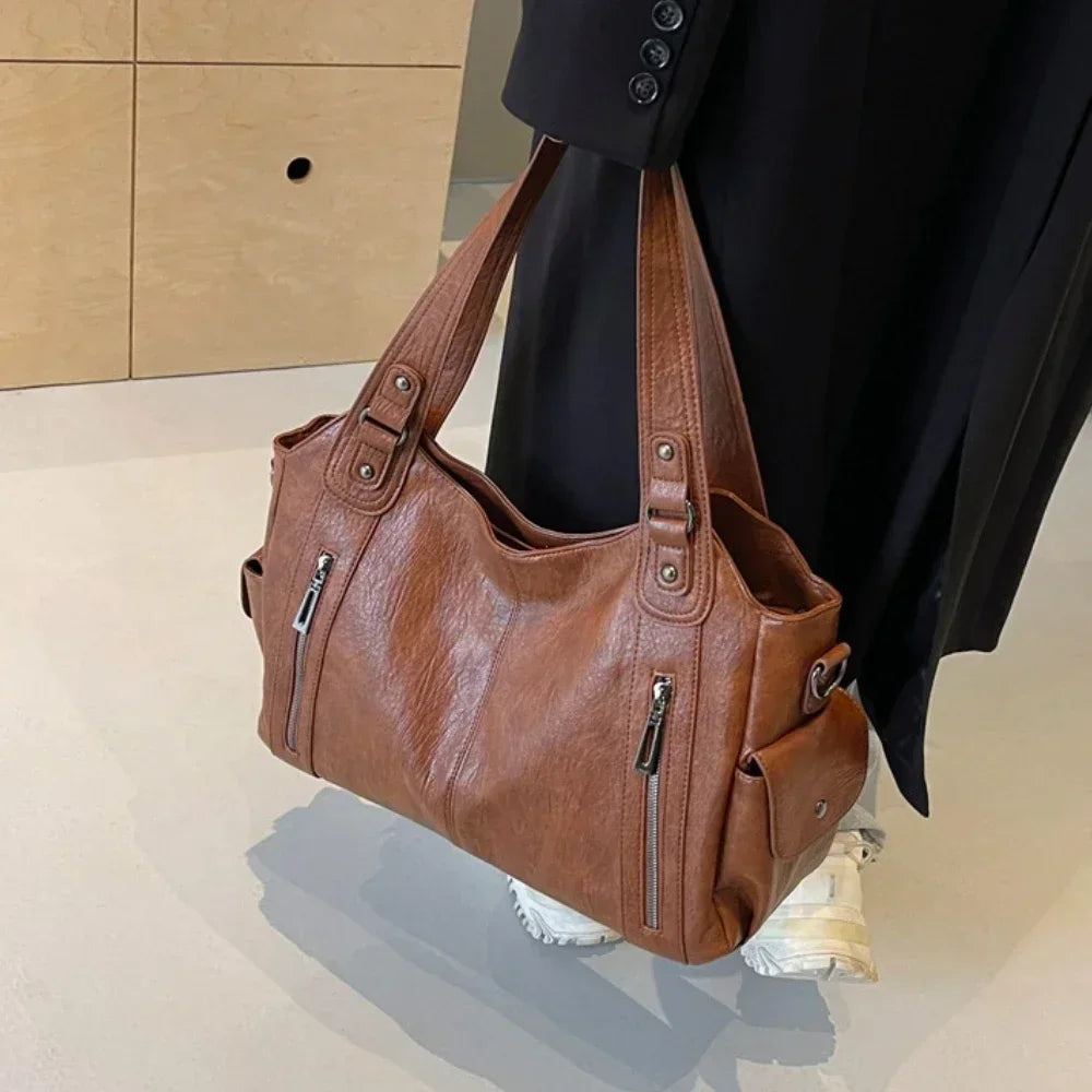 Women Contrast Color Shoulder Bag High Quality PU Zipper Handbag
