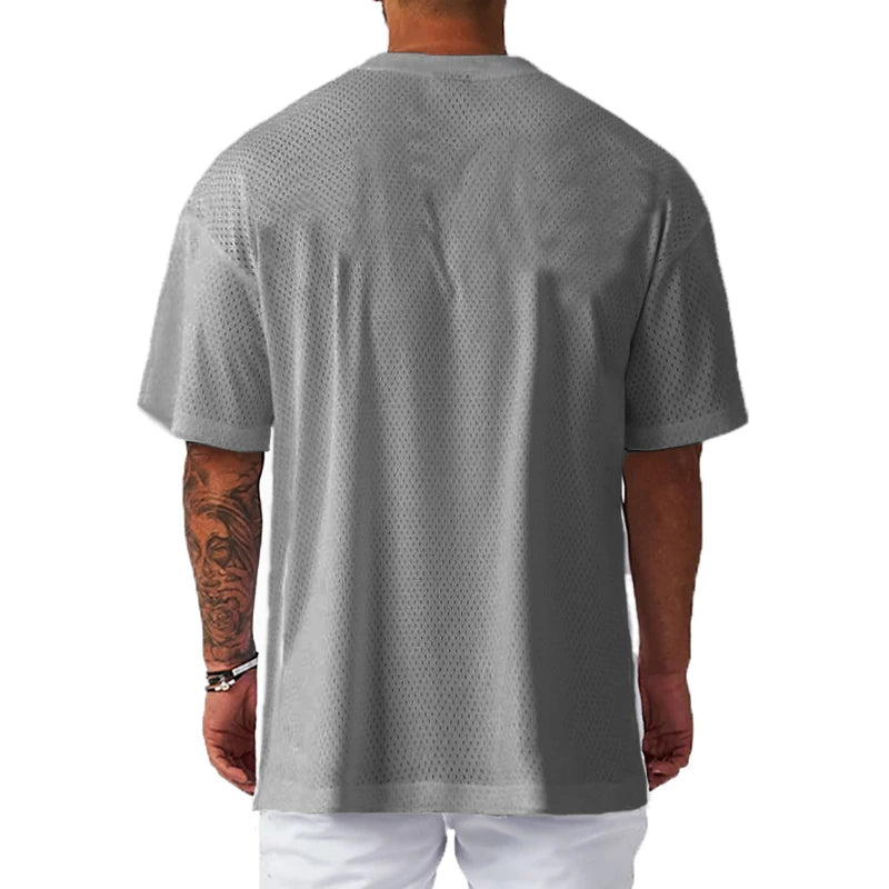 Men Oversized Mesh T Shirt Quick Dry Breathable Gym Fitness Casual Sports Tee