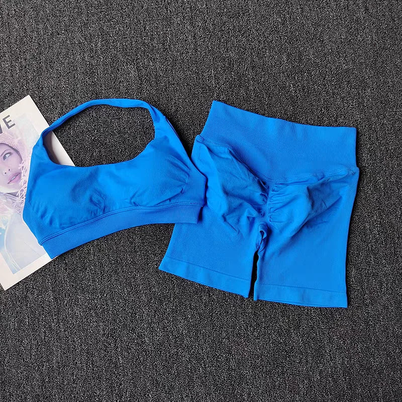 Women Seamless Gym Set Sports Bra & Shorts Workout Fitness Yoga Outfit