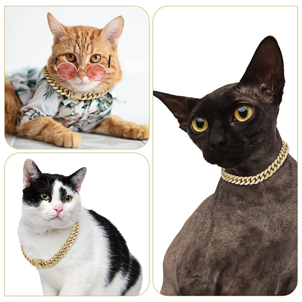 Diamond Cuban Chain Dog Collar Metal Walking Pet Jewelry Secure Buckle Accessories