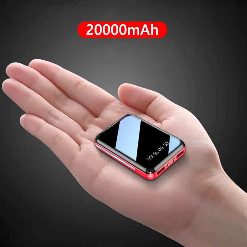 Mini Power Bank 20000mAh Portable Charger Mirror LED Display External Battery for iPhone Xiaomi Huawei Samsung