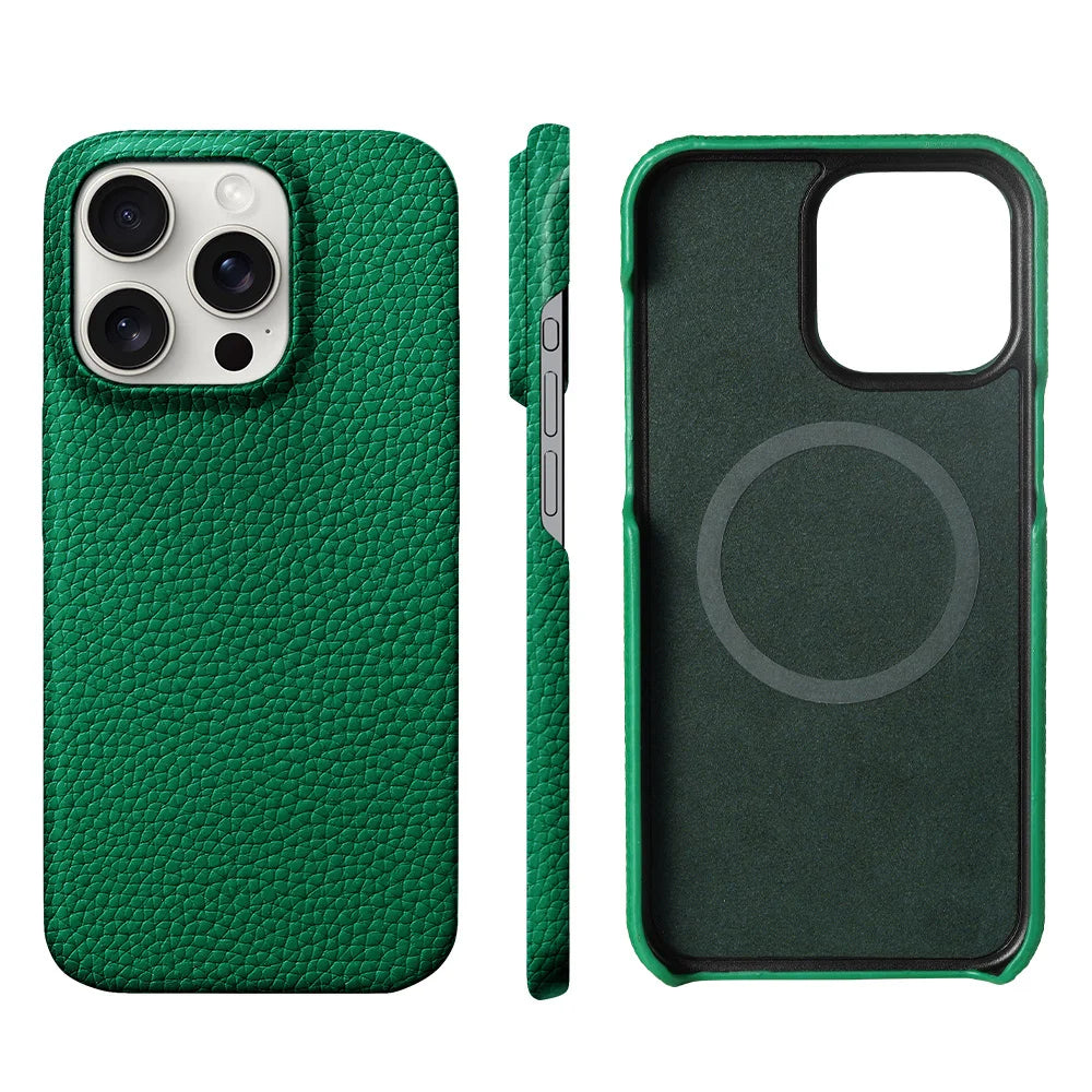 Cowhide Lychee Leather Magnetic iPhone Case