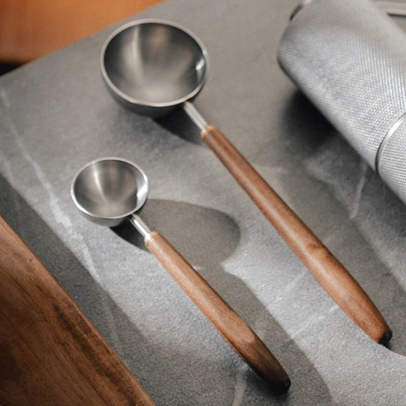 Stainless Steel Coffee Scoop 25ml Wooden Handle Long Measuring Spoon