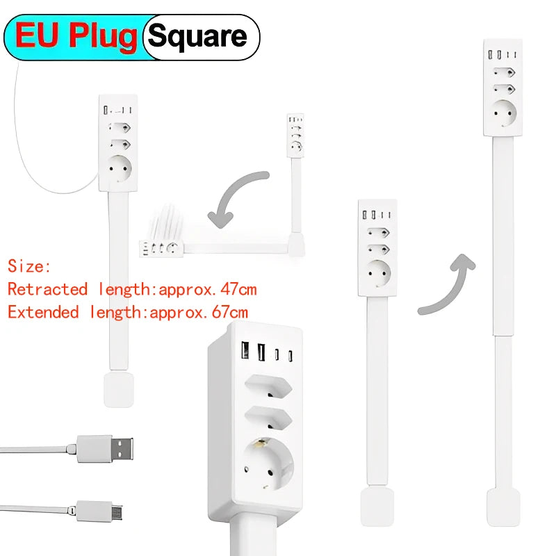 Rotating Power Outlet Extender Adjustable Wall Plug Socket for Nightstand