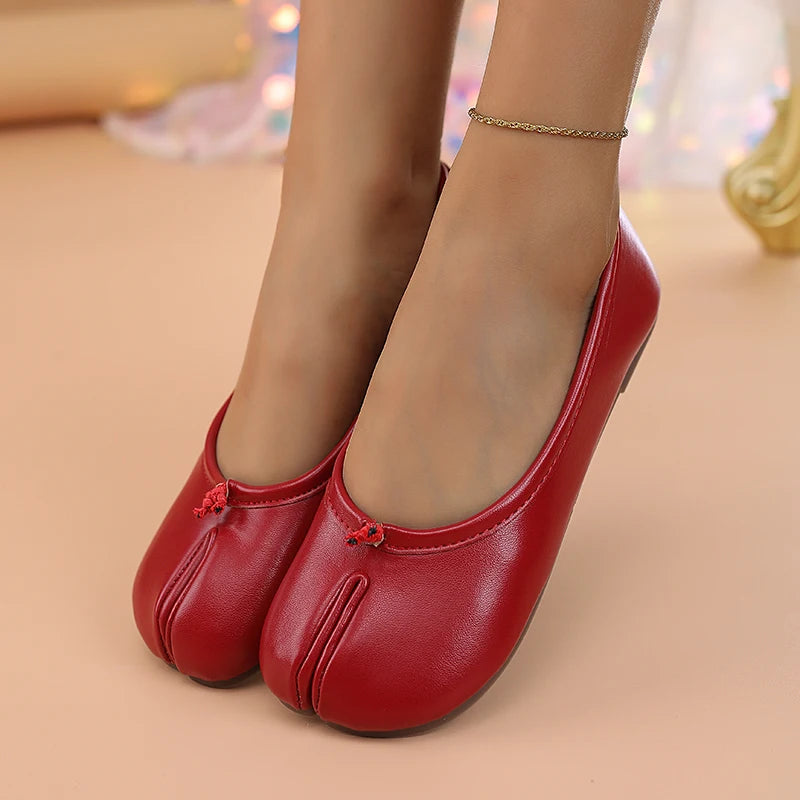 Women Leather Toe Separator Loafers Flat Slip On Casual Breathable Shoes