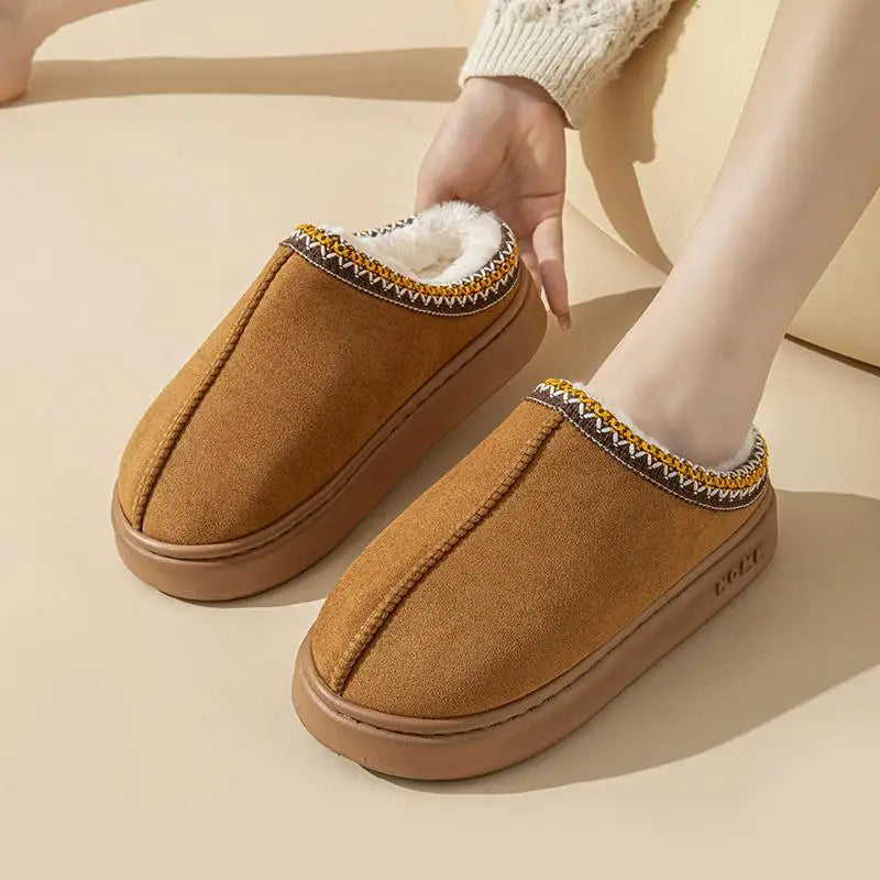 Platform Fluffy Slippers Warm Plush Thick Sole Cozy Indoor House Shoes for Women Winter Comfort Slides