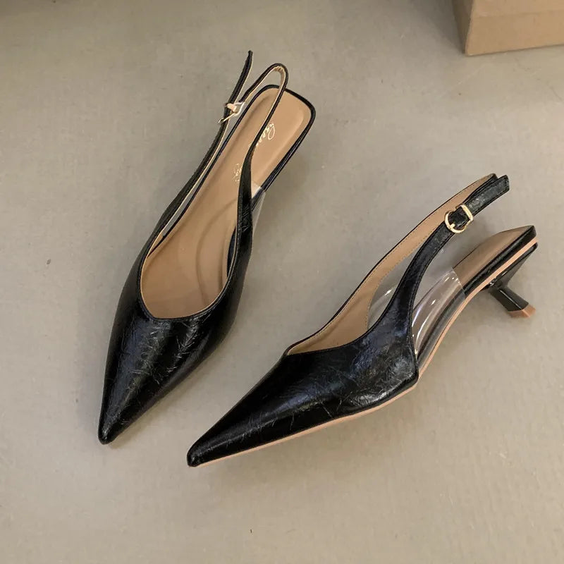 Women Pointed Toe Slingback Sandals Low Heel Elegant Summer Dress Shoes