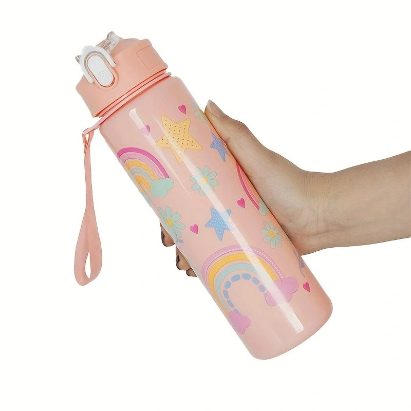 Cute Cartoon Water Bottle 750ml – Kids Leakproof Drinking Bottle with Straw for School, Travel & Gifts