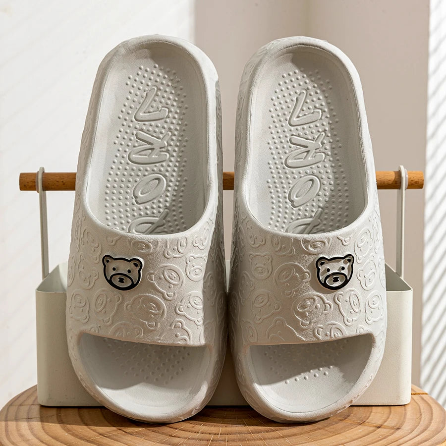 Non Slip Bathroom Slippers Women Men Summer Home Sandals Soft EVA Indoor Shower Slides Cute Cartoon Bear Slippers