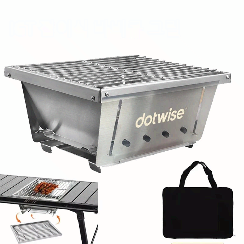 304 Stainless Steel Folding BBQ Grill Portable Outdoor Camping Firewood Stove with Carry Bag