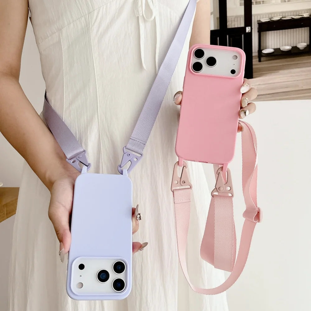 Crossbody Lanyard Matte Silicone Shockproof iPhone Case