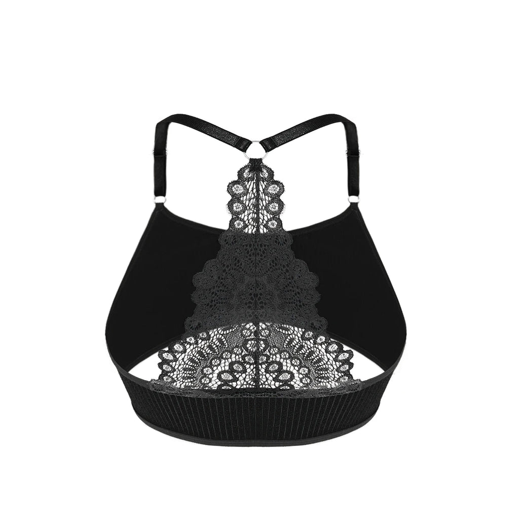 Sexy Lace Back Bralette Women Wireless Bra Backless Ribbed Camisole Breathable Comfortable Lingerie Top
