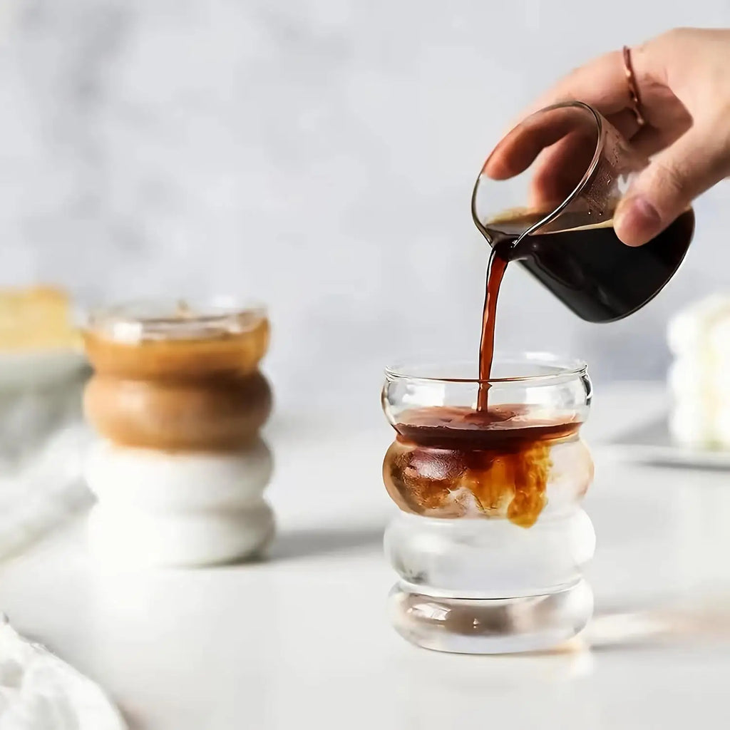 Borosilicate Glass Coffee Cups with Straw Vintage Ripple Design