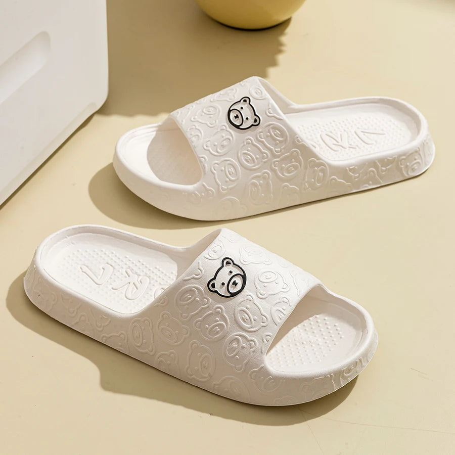 Cute Bear EVA Slippers Women Anti Slip Bathroom Slides Soft Comfortable Indoor Outdoor Summer Sandals