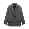 Women Double Breasted Blazer with Pockets Vintage Office Jacket