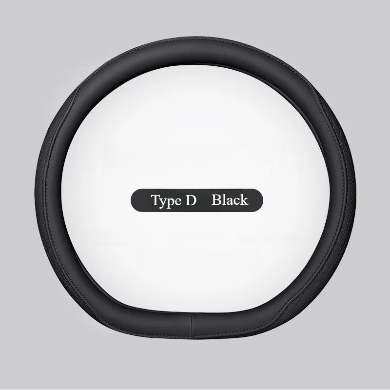Nappa Leather Steering Wheel Cover 15 Inch Non Slip Breathable Universal Car Cover