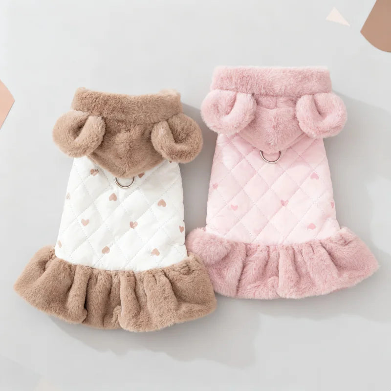 Heart Print Dog Winter Jacket Warm Puppy Coat for Small Pets