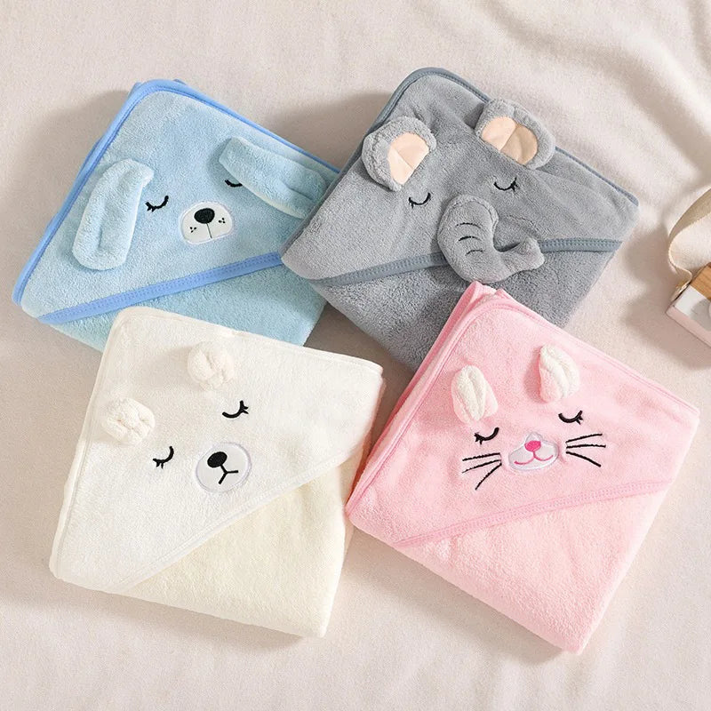 Baby Hooded Bathrobe Towel Blanket Coral Fleece Toddler Swaddle Kids Bath Wrap