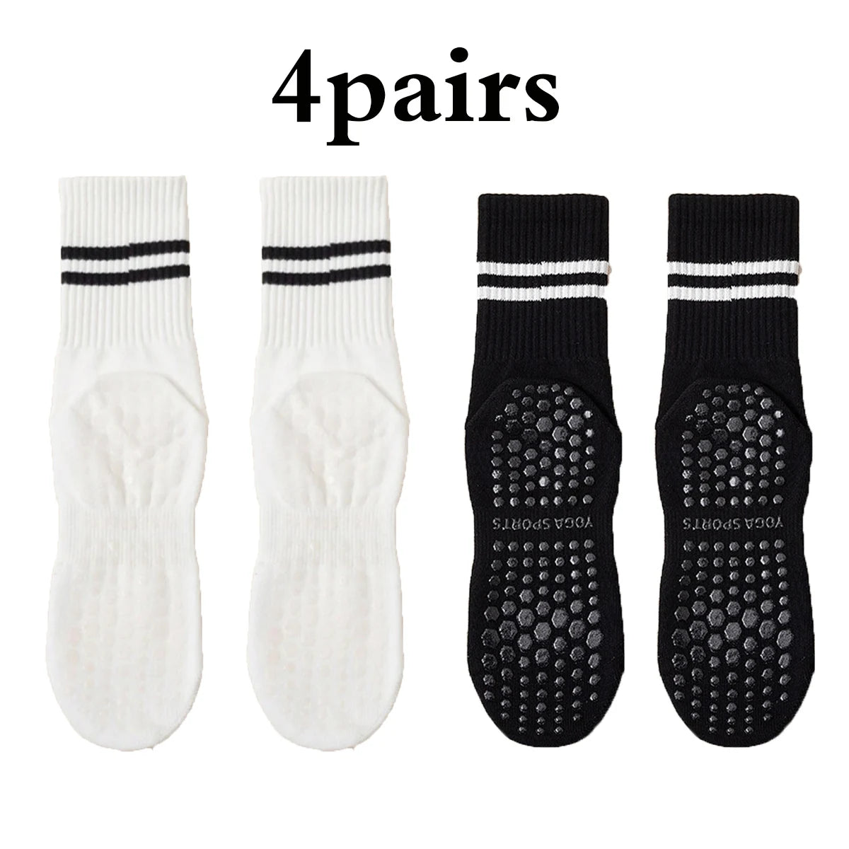 Women Pilates Yoga Grip Socks Non Slip Barre Socks 4 Pairs Set