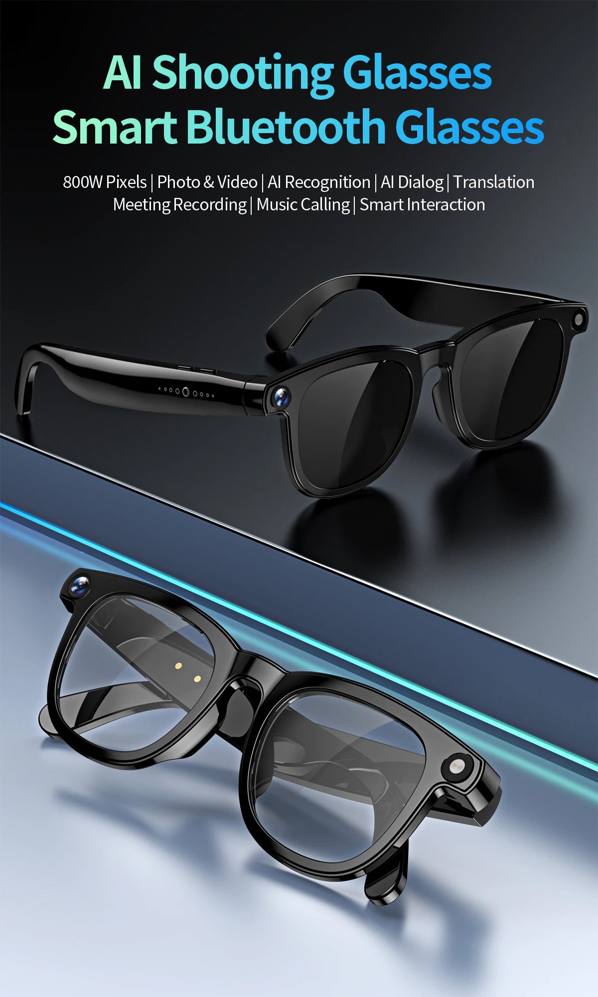 4K AI Smart Glasses Camera Bluetooth Voice Call Translation Waterproof