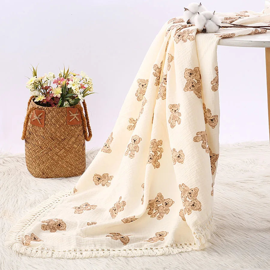 Bear Muslin Baby Swaddle Blanket Cotton Newborn Blanket