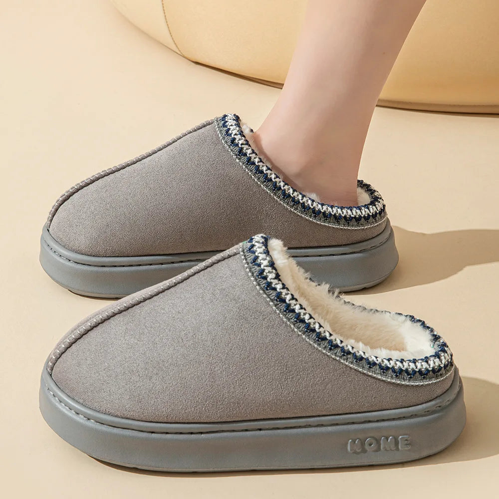 Platform Fluffy Slippers Warm Plush Thick Sole Cozy Indoor House Shoes for Women Winter Comfort Slides
