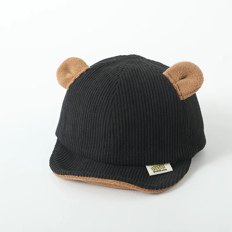 Corduroy Baby Bear Ear Hat Adjustable Toddler Baseball Cap