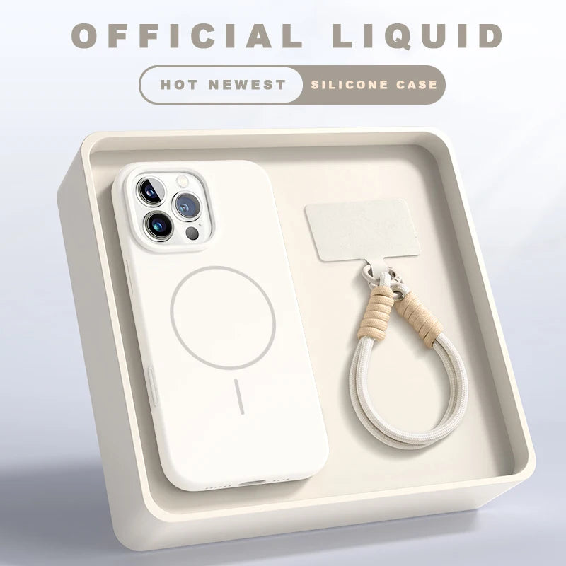 Magnetic Phone Case with Lanyard for iPhone 11–16 Pro Max Silicone MagSafe Strap Shockproof Protective Cover