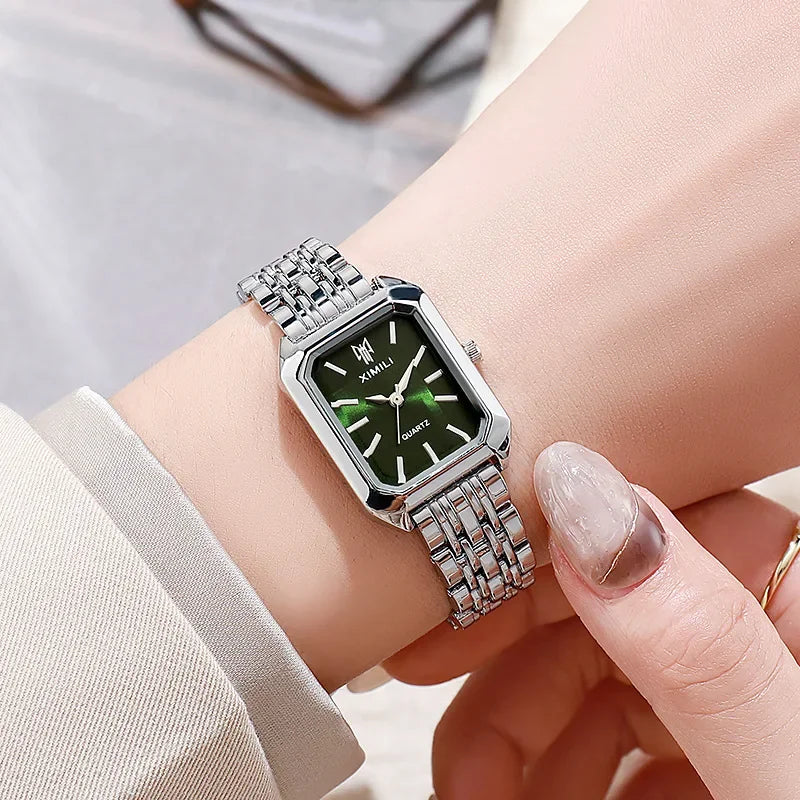 Women Stainless Steel Quartz Watch Square Dial Fashion Wristwatch Gift