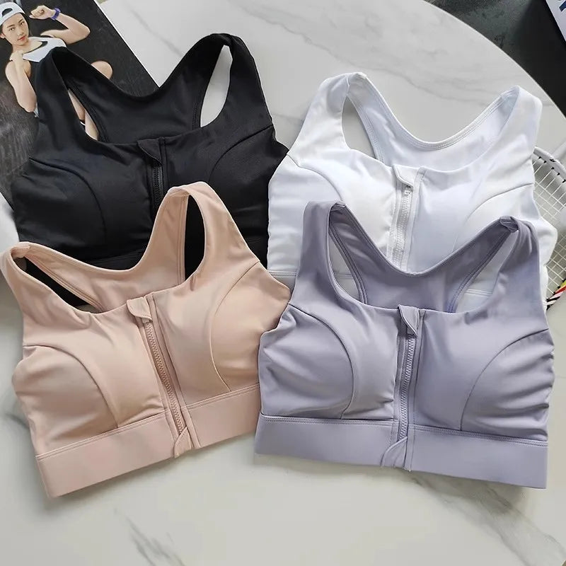 Women’s Front Zip High Impact Sports Bra Quick Dry Running Yoga Top