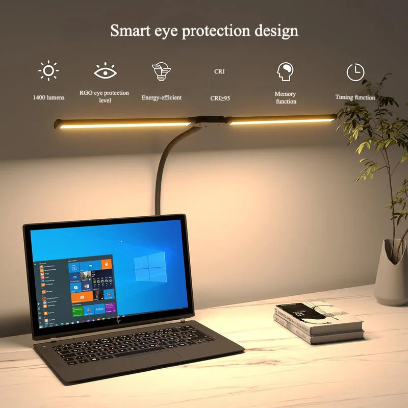 Single Double Head Dimmable LED Clip Desk Lamp for Office Reading