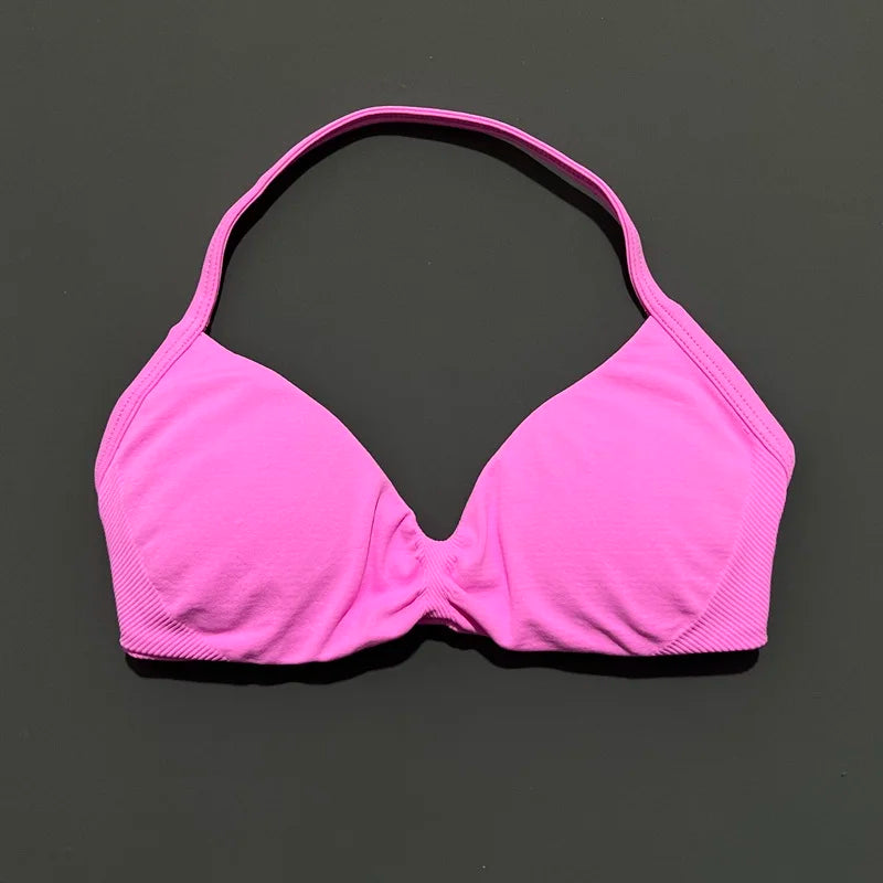 Seamless Strappy Sports Bra Halter Gym Top Women High Support Yoga Tank