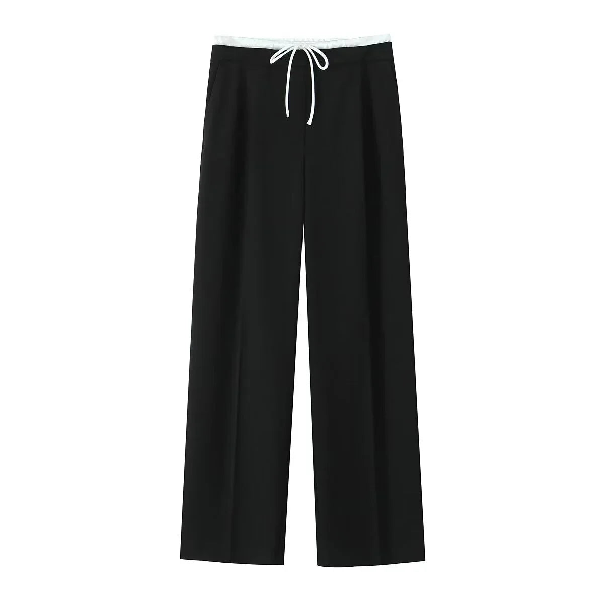 Women Pleated Baggy Pants Lace Up High Waist Casual Office Trousers
