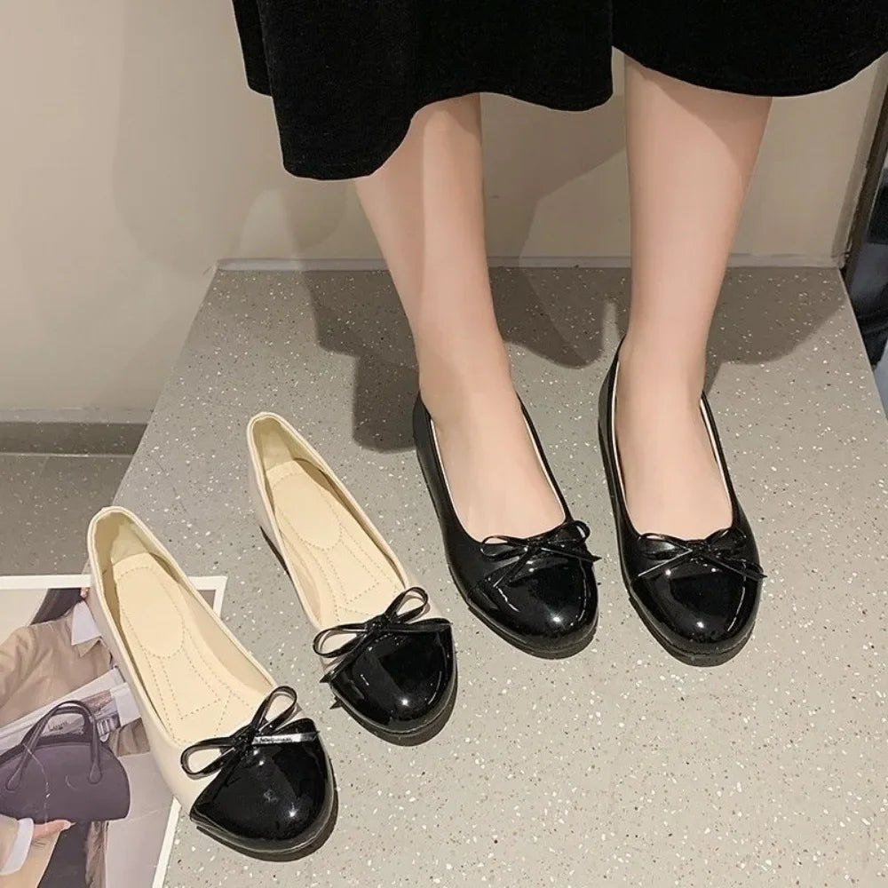 Women Leather Ballerina Flats Bowknot Loafers Non Slip Comfort Shoes