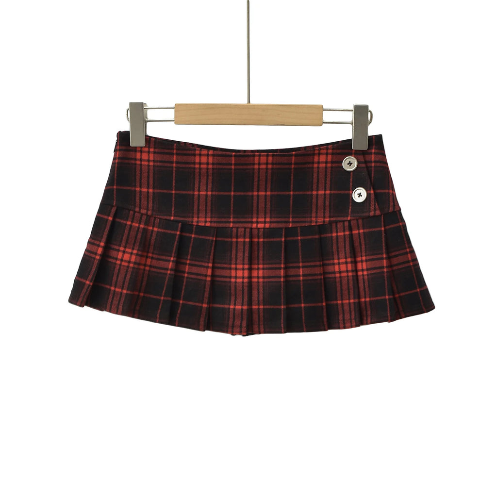 Women Y2K Plaid Pleated Mini Skirt Vintage Preppy Style Summer Skirt