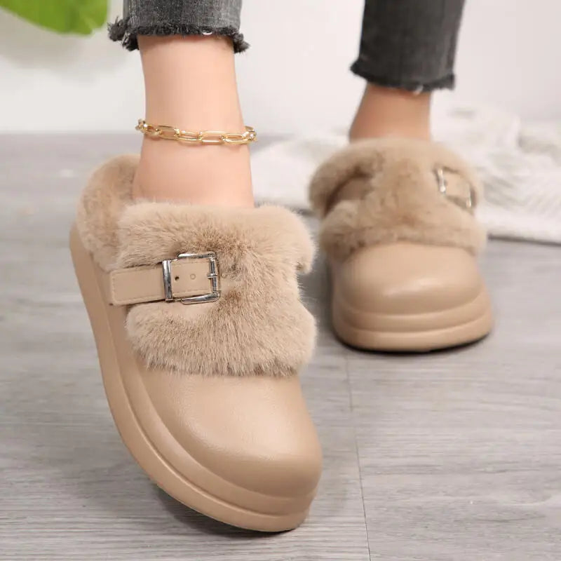 Women Furry EVA Clogs Thick Sole Warm Plush Winter Slippers
