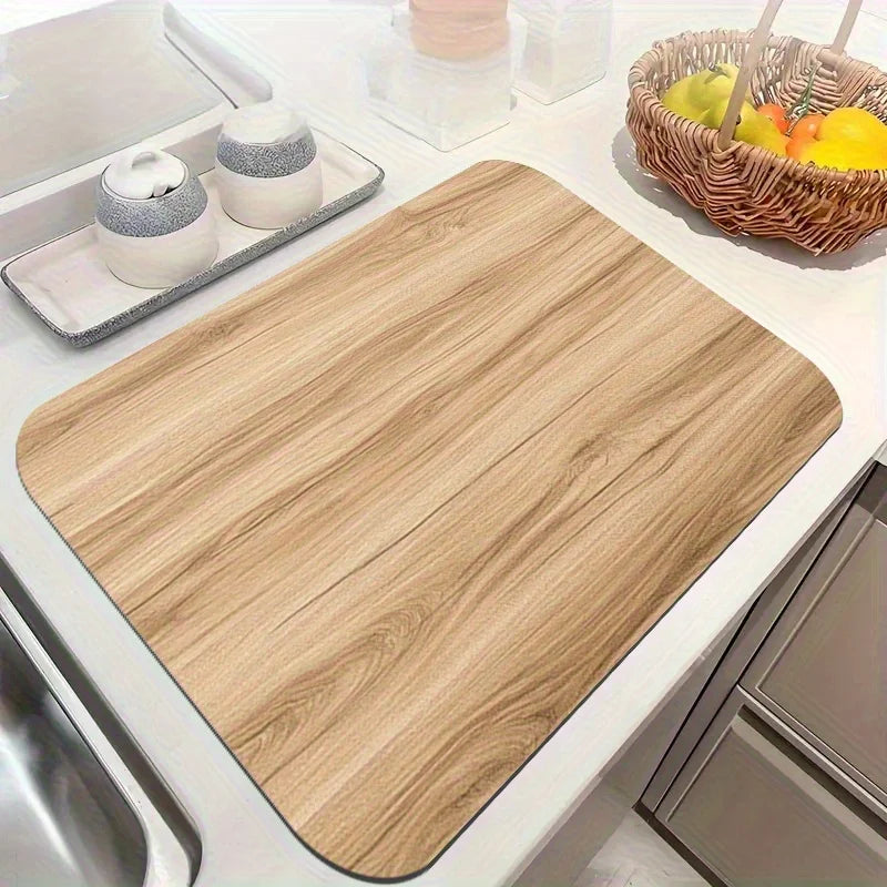 Wood Grain Washing Machine Cover Mat Non Slip Absorbent Quick Dry Protector