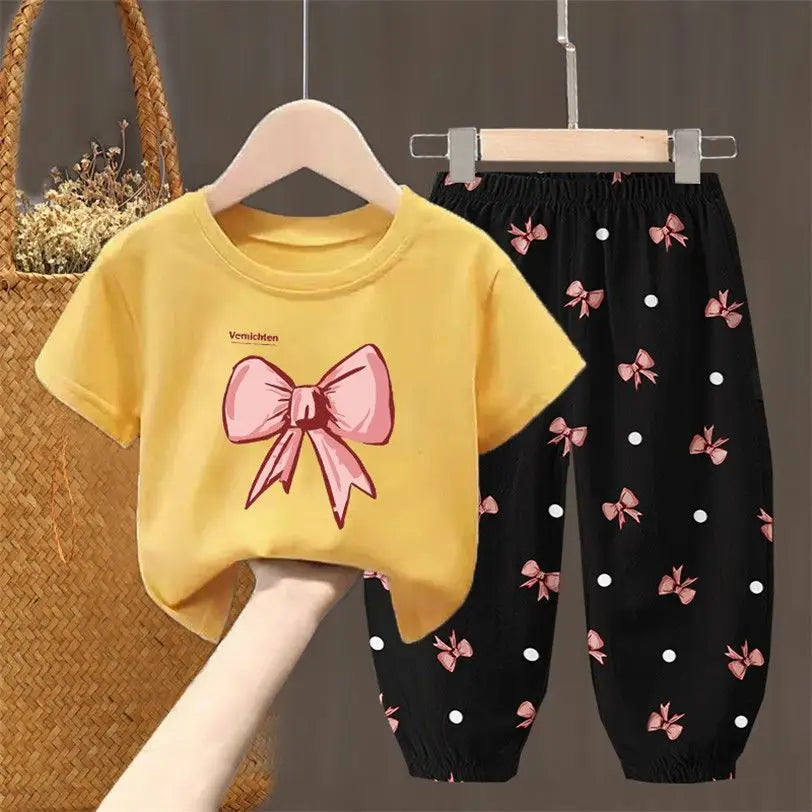 Toddler Girls Summer T-Shirt and Pants Set Cute Kids Two Piece Outfit