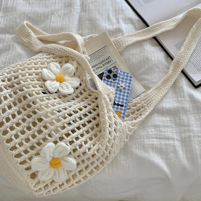 Women Knitted Tote Bag Large Capacity Beach Handbag