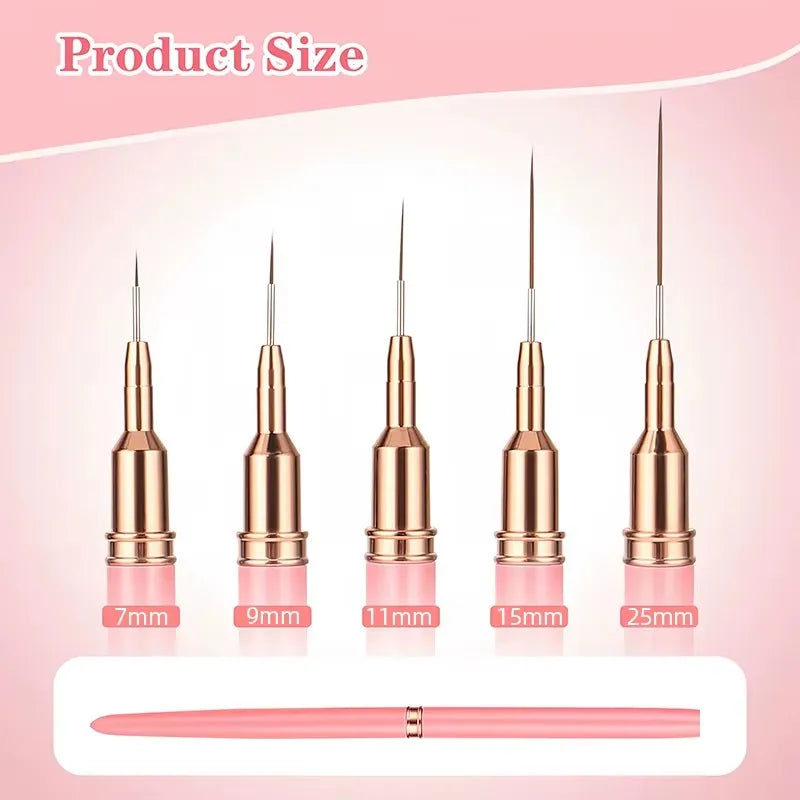 5pcs Nail Art Liner Brush Set – Ultra Fine Detail Brushes for UV Gel & Nail Design