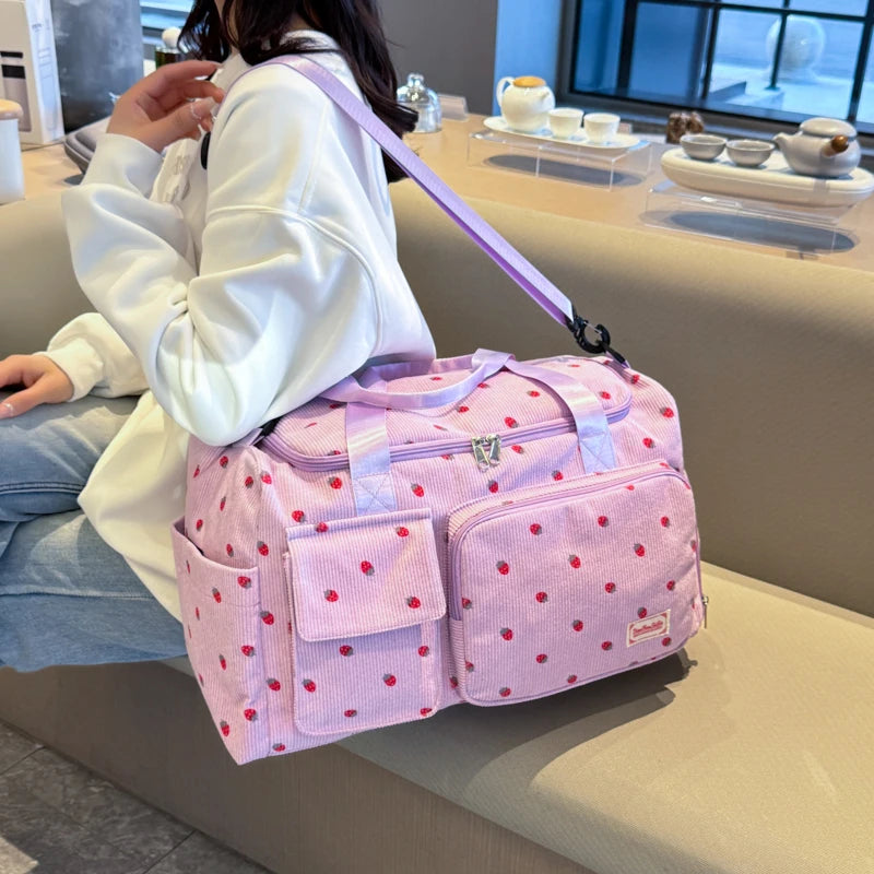 Corduroy Travel Tote Bag with Shoe Compartment
